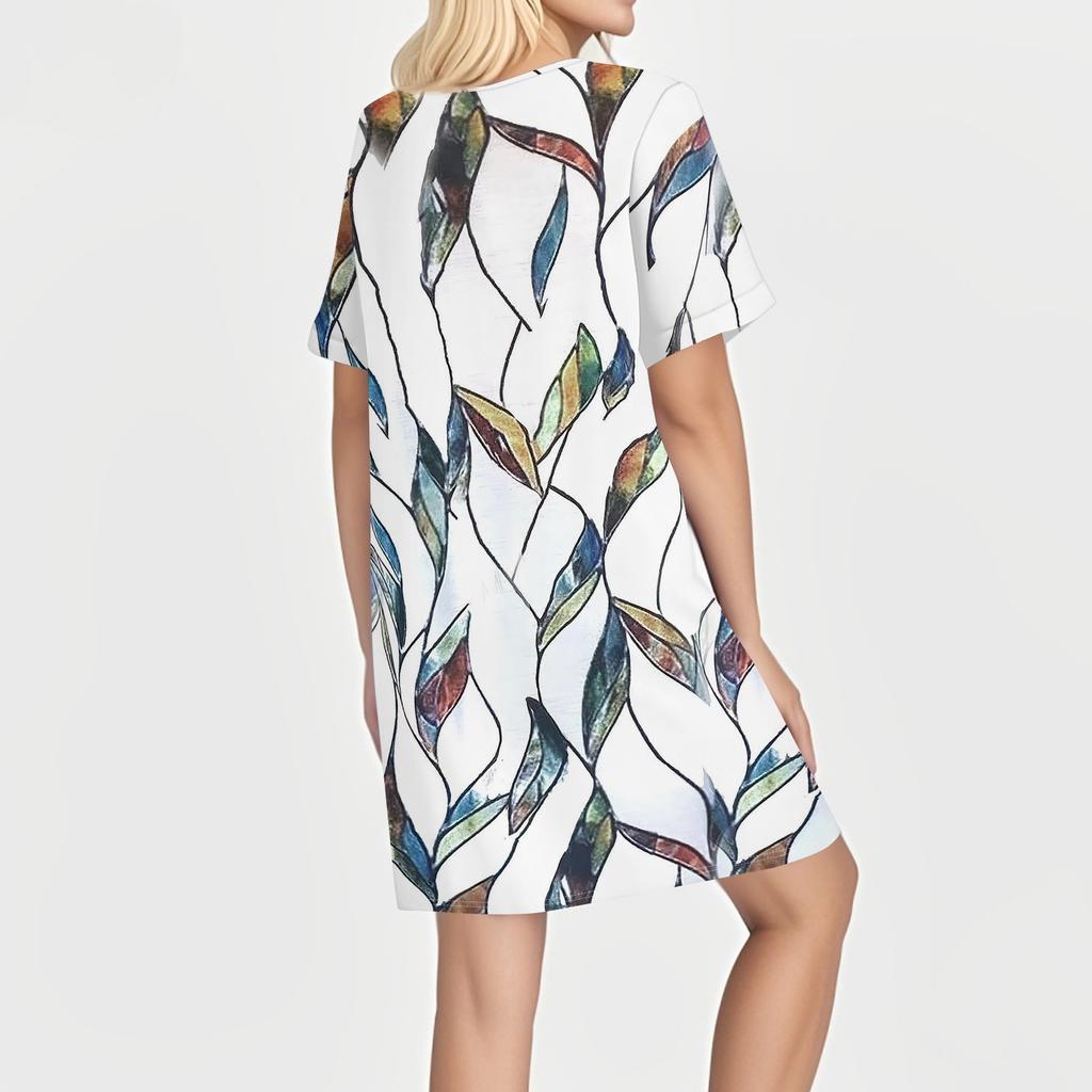 Women's V-neck Vintage Floral Print Pullover Casual Button Dress