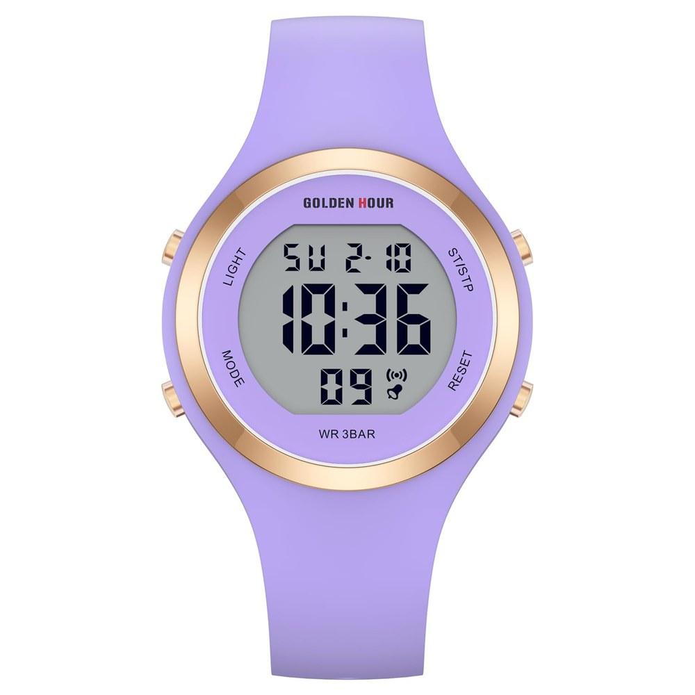 GOLDEN HOUR Waterproof Sports Ladies Digital Chronograph Watch Silicone Strap Rose Gold Starlight Milk White Modern