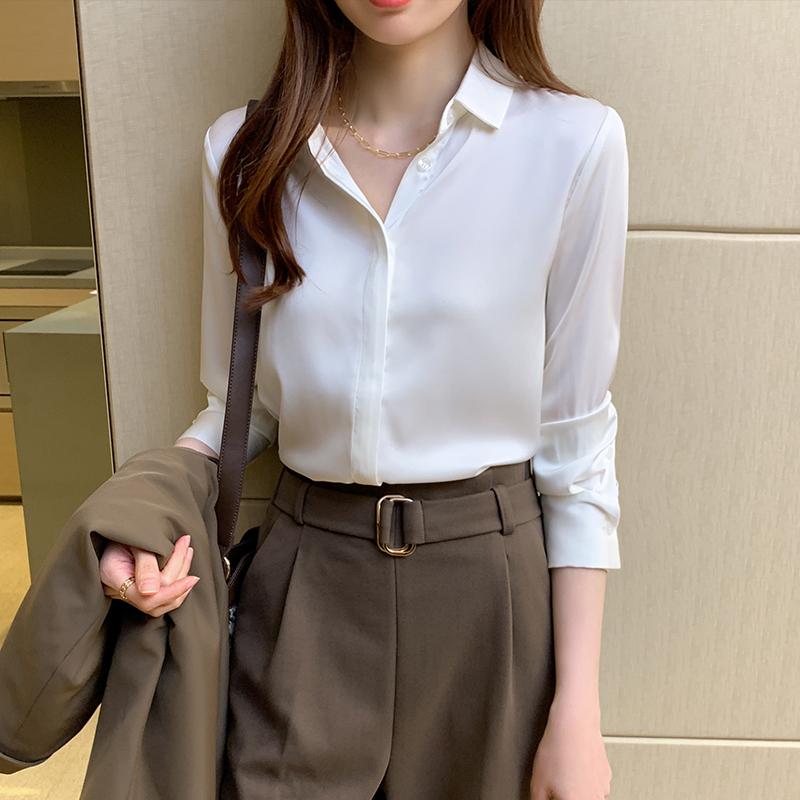 Fashion Blouses Shirts Long Sleeve Turn Down Collar Office Lady White Black Chiffon Blouse Shirt Women Tops J749