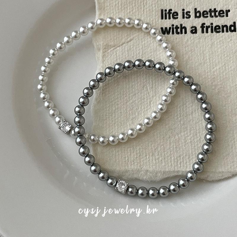 Cui Yan S925 Silver Square Pearl Beaded Bracelet for Women - Korean Style Elastic Cord Jewelry