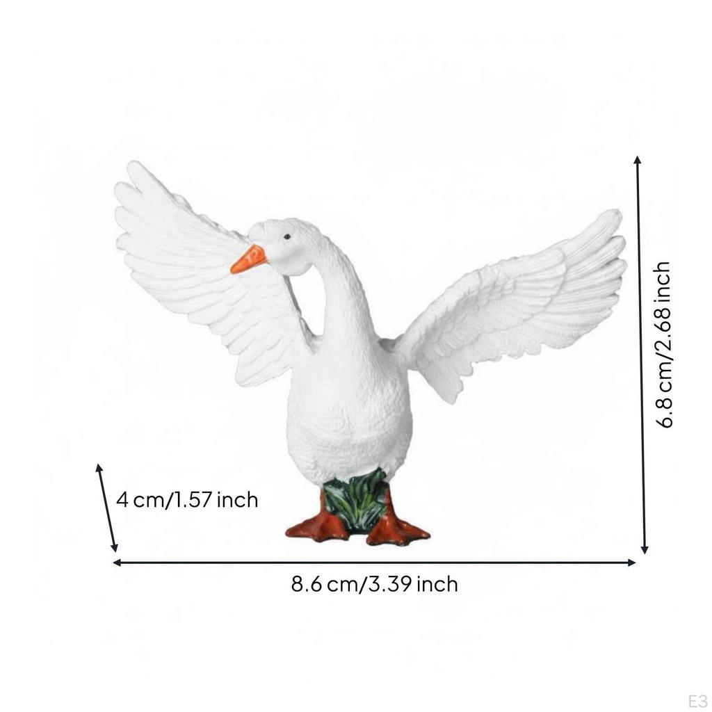 Realistic Goose Model HandPainted White Figurine for Kids, Farm Playset, School Project, Cake