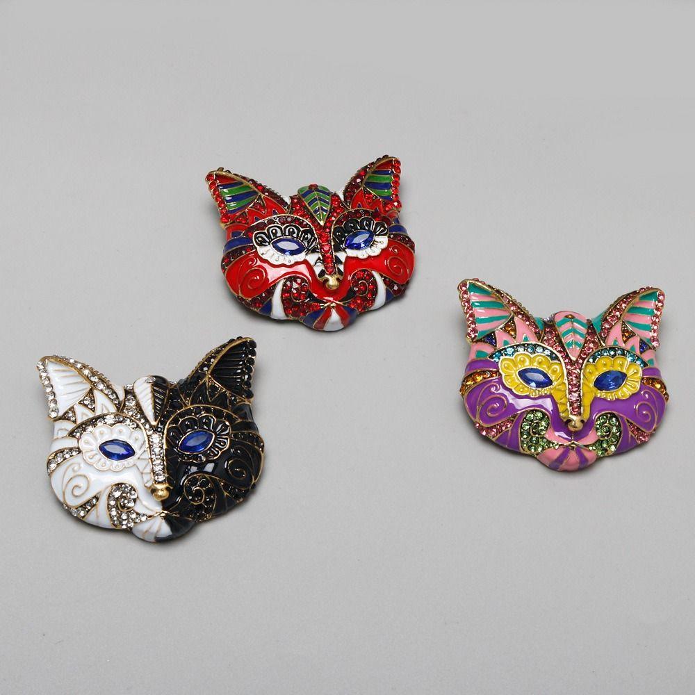 Rhinestone Cat Enamel Brooch Exaggerated Vintage Collar Pin Temperament Drip Oil Brooch  Decoration
