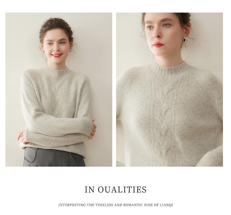 High Neck Cashmere Women's Cable Knit Pullover Sweater - Autumn/Winter Style