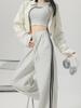 Women's American-Style Sweatpants with Side Stripe - High Waist, Slimming, Wide Leg - Spring/Autumn 2024