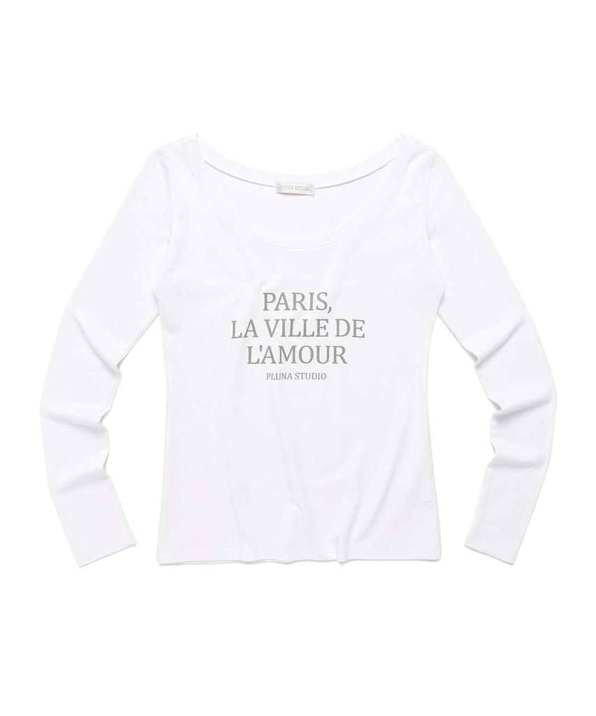 PLUNASTUDIO City Of Love Off-Shoulder Long Sleeve Tee White