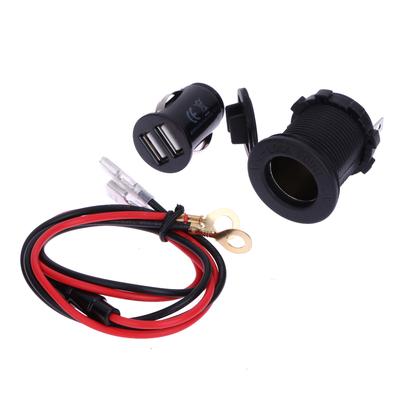 Dual USB Mini Phone Charger with 60cm Wire Waterproof Cigarette Lighter Adapter Cigarette Lighter Socket for Mobile Phone Tablet