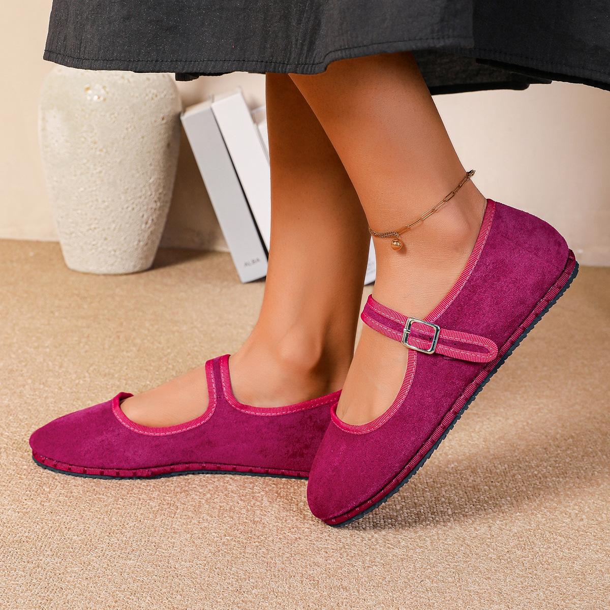 

Мода 2025 Ретро Мэри Джейн Балетки Женские Черные С Ремешком и Пряжкой Повседневные Туфли-лоферы из Канваса Женские Весенне-осенние 36 фуксия