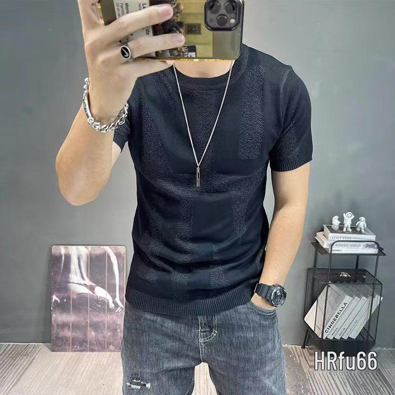 2025 Autumn/Winter Men's Slim Fit Half Sleeve Knitted T-Shirt - Fashionable Youth Base Layer Top