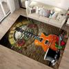 "Rock Style Carpet with Guitar, Hat, Roses, Pistol, and Clock Design" Suitable for use as an anti-slip for living room bedroom sofas
