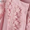 ZANZEA Womens Casual Lace Patchwork Round Neck Half Sleeve Blouse
