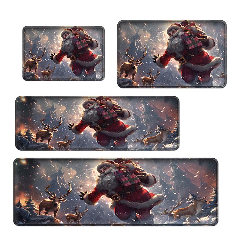 

Рождественский кухонный коврик Мультяшный рисунок с оленями и Санта-Клаусом Нескользящий Коврик для ванной Подходит для гостиной, украшения дома 40x60cm