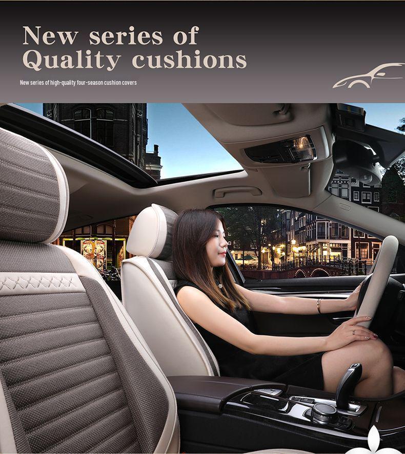 Universal Cotton Linen Car Seat Cover - Four Seasons Enveloping Fabric Cushion