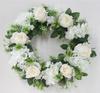 Artificial White Rose Wreath Faux Flower Wreath for Outdoor Front Door Wedding Wall Window Decor