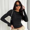 Women Slim Fit Long Sleeve Crop Top Casual Solid Color Basic Tee Streetwear Pullover Shirts for Spring Autumn Fashion
