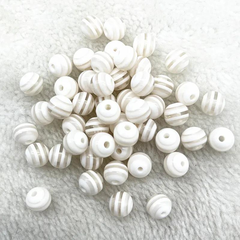 8/10/12mm Round Resin Beads Stripe Spacer Beads for Jewelry Making Children Handcraft Department DIY Bracelet Accessories
