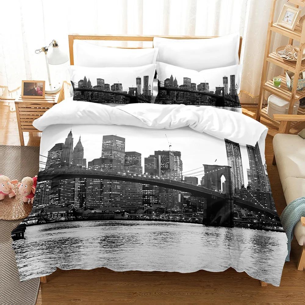 Eiffel Tower Duvet Cover Set Europe City Building Theme Flower Bedding Set Polyester King Queen Size Quilt Cover For Teens Kids