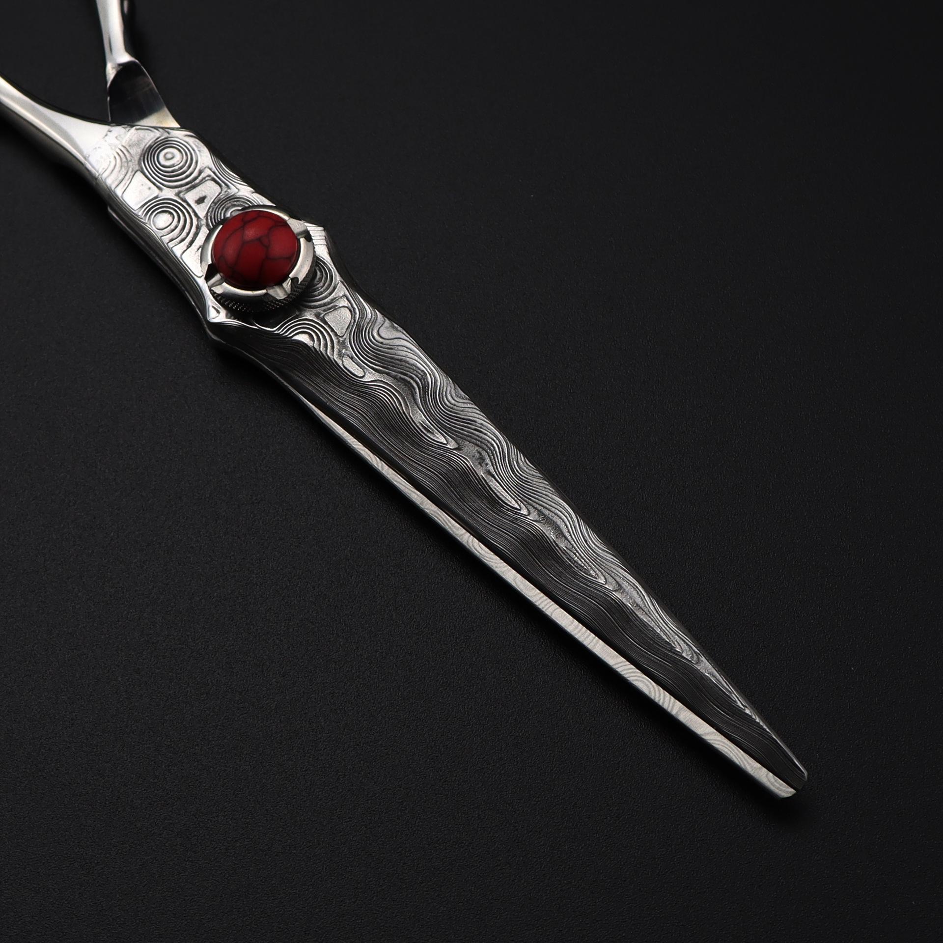 6 Damascus Steel Hairdressing Scissors Set: Straight, Bang, Thinning Shears with Clear Grain Design