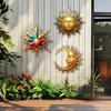 Yousheng 3Pcs Sun Moon Star Wall Decorations Waterproof Bohemian Sun Moon Star Wooden Wall Art Set Outdoor Indoor Hanging Decor Retro Style Garden
