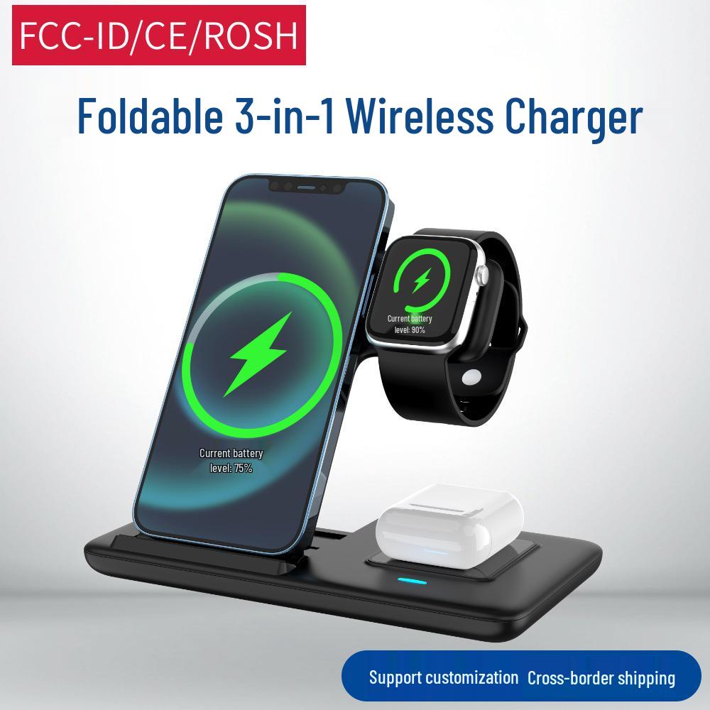 3-in-1 Qi Wireless Charging Stand: 15W Fast Charging, Foldable Holder for Mobile Phones