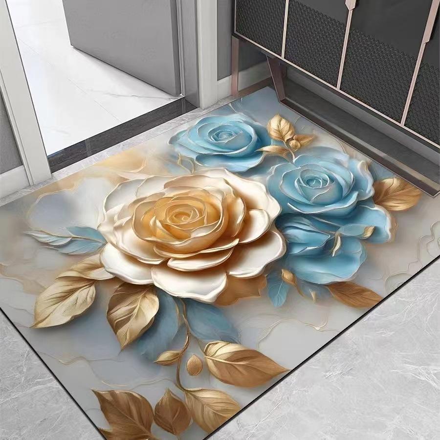 Europe Style Relief Effect Flowers Carpet Living Room Sofa Bedroom Bedside Study Entrance Door Rug Non-slip Luxury Decor Mat