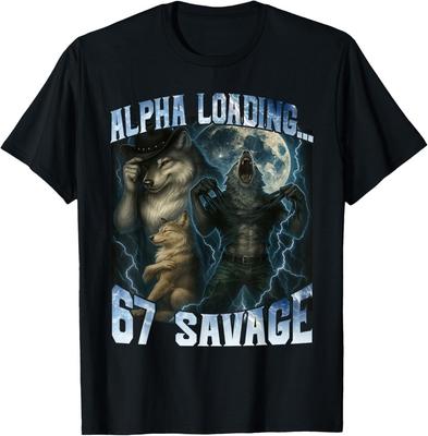 Alpha Wolf Loading 67 Percent Savage Funny Wolves Gen Z Meme T-Shirt