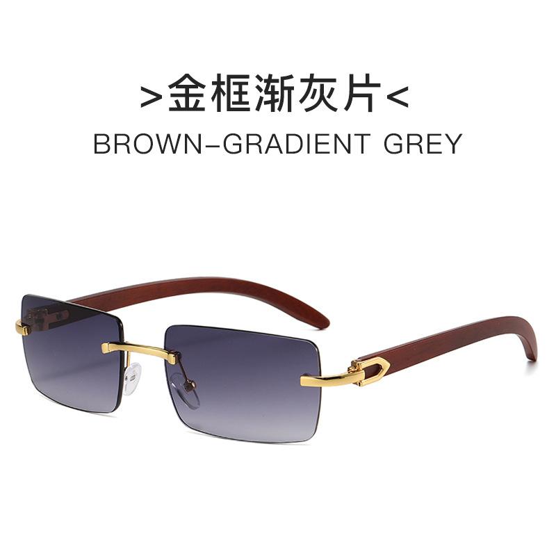 Óculos de Sol da Moda Sem Aro com Strass Masculino Imitação Madeira Óculos Hastes Óculos de Sol Óculos da Moda Masculina Sombras