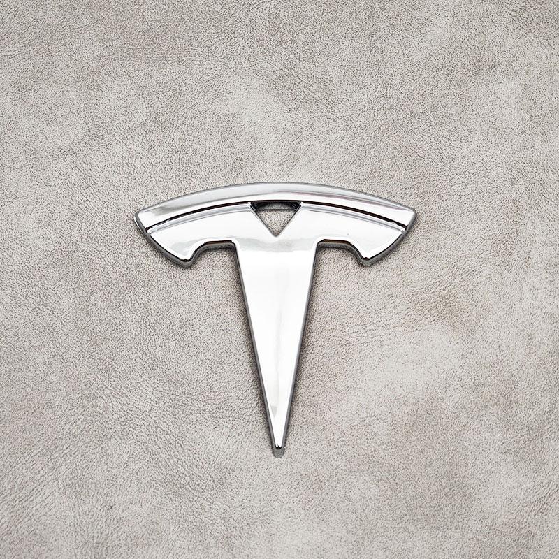 QHW1 3D ABS Car Steering Wheel Logo Sticker Front Head Hood Emblem Rear Trunk Badge For Tesla Model Y Replacement Decals Accessories