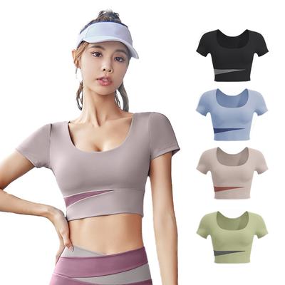 Short Sleeve Women Yoga Shirt Anti Sweat Quick Dry Yoga Top Running Jogging Sports Crop Top Gym Fitness Top