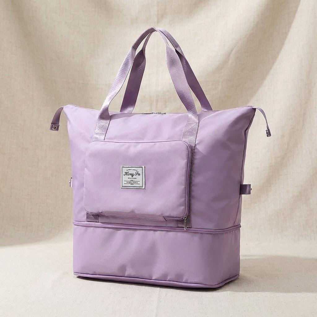 

Large Capacity Travel Bag Foldable Bottom Extension Waterproof Carry On Fixed Strap Wet Dry Separation фіолетовий