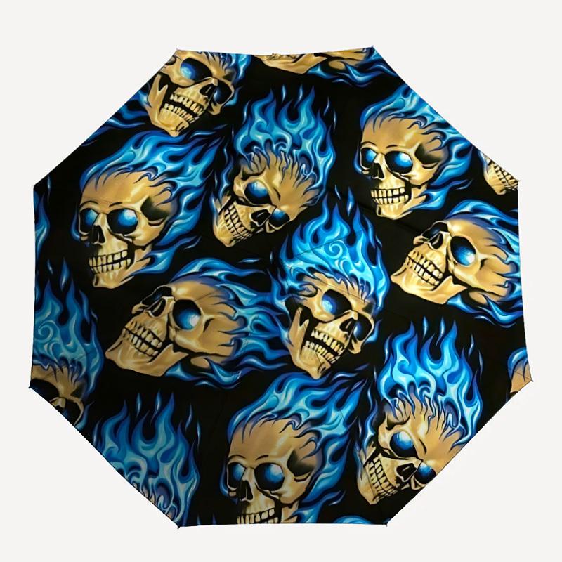 

1pc Skulls Flames Automatic Folding Umbrella, Sturdy And Durable Automatic Folding Umbrella with 8 Ribs, Convenient for Outdoor Use063