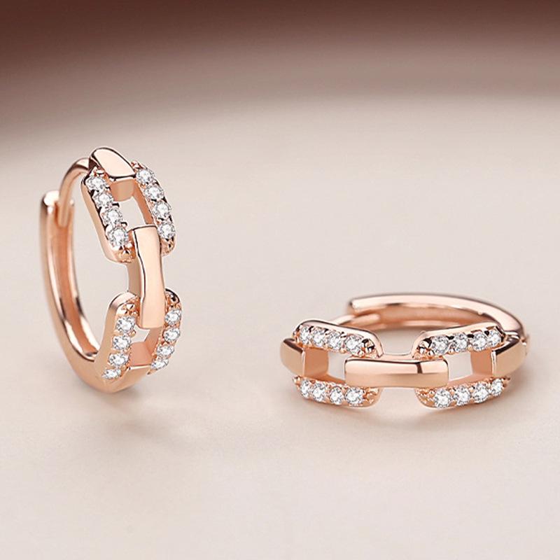 Pendientes Cuadrados Creativos de Diamante con Doble Anillo - Elegante Diseño de Hebilla Conectada