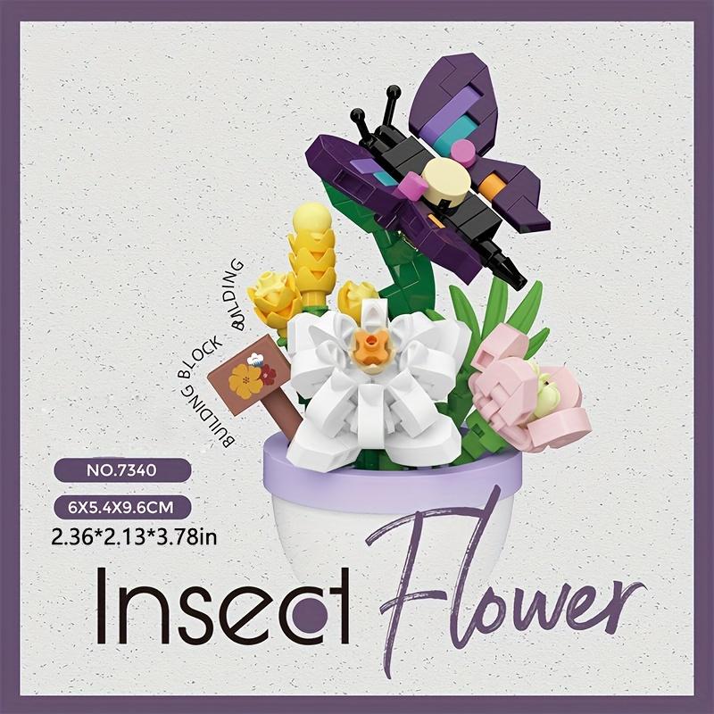 Creative flower insect model, particle building block toys, desktop accessories, room decoration, birthday and Christmas gifts