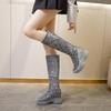 2025 New 8cm Fashion Sequin Knee High Boots Women Glitter Bling Shiny Trend High Heels Side Zip Platform Boots Goth Shoes
