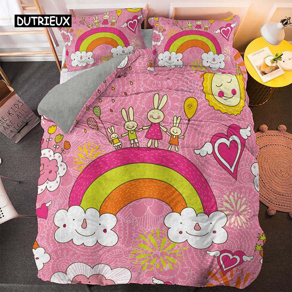 Cartoon Duvet Cover Set King Size Microfiber Cute Color Avatar Print Bedding Set for Kids Teens Soft Kawaii Style Quilt Cover