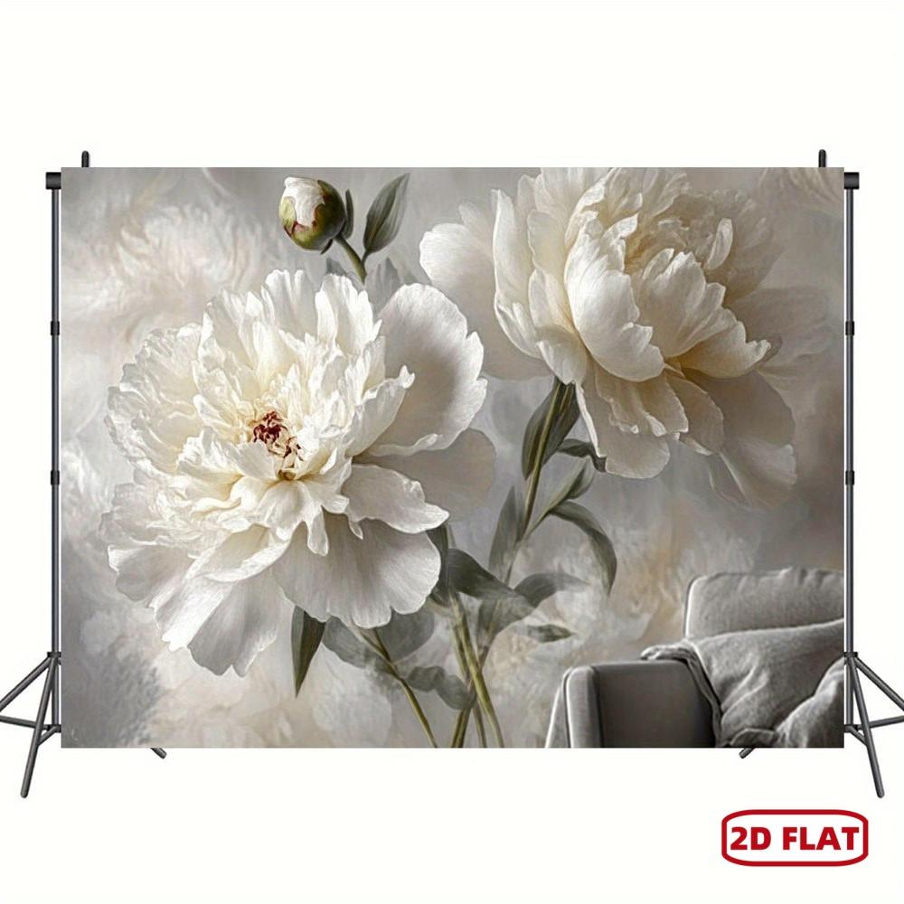 2D Flaches Banner Elegante Beige Pfingstrosenblumen Wandbild - Geeignet für die Dekoration von Wohnzimmern, Schlafzimmern, Büros und Geburtstagsfeiern