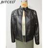 BITCED Spring/Autumn Casual Leather Jacket for Women Fashion Streetwear Stand Collar Biker Jacket