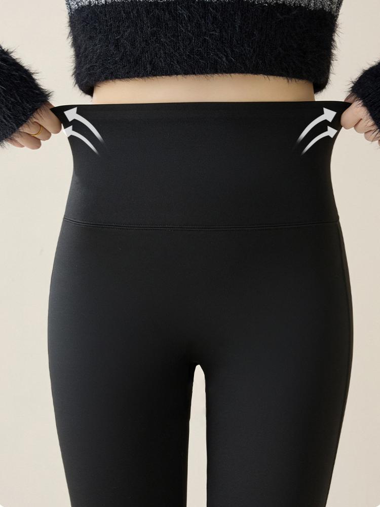 Autumn Winter Rabbit Fleece Sharkskin Micro Flared Pants Leggings Women Elastic High Waist Slim Warm Horseshoe Pants