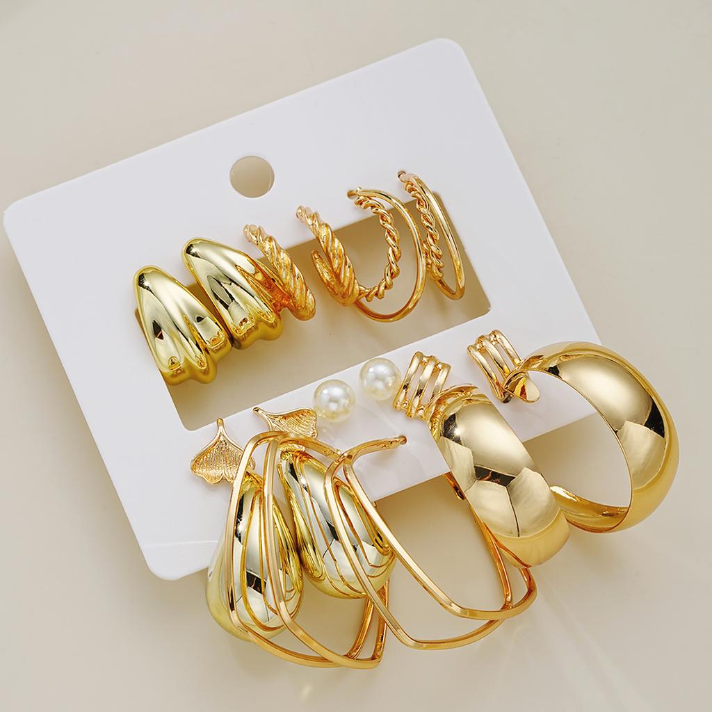 iF ME 9 Piece Geometric Water Drop Pearl Earrings Set Eco Friendly CCB Iron Gold Fashion Jewelry Women Shiny DailyParty Accessory Gift