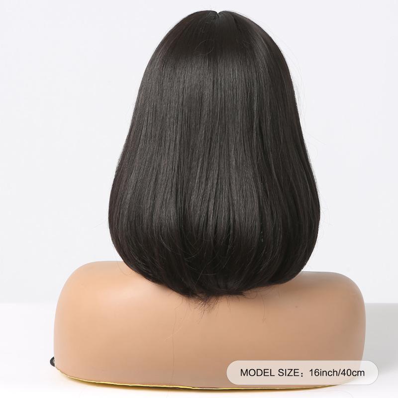 Black BoBo Synthetic Wig with Bangs Shoulder Length Bob Straight Wig for Women Cosplay Daily Hair Wig Heat Resistant Wigs