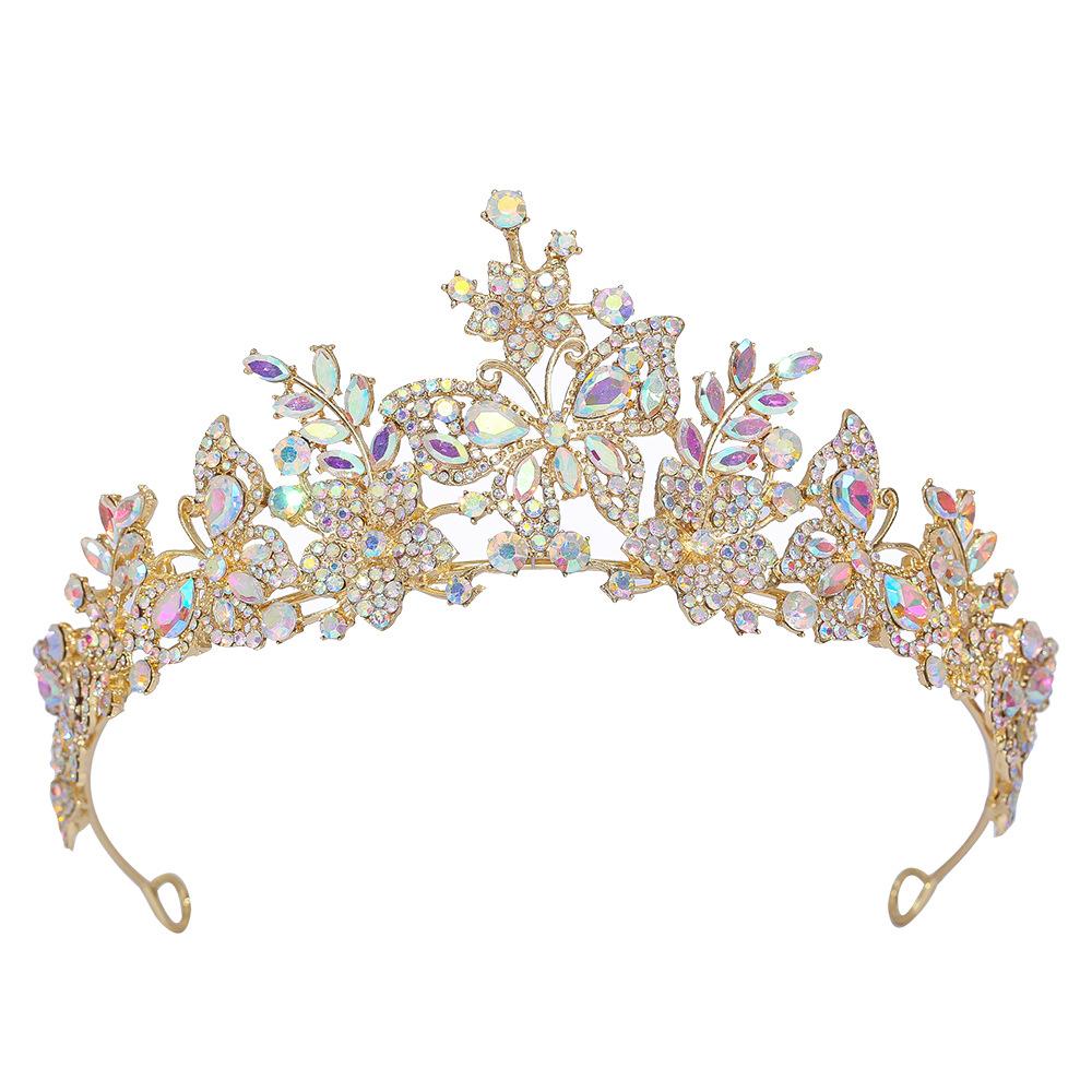Sweet Butterfly Floral AB Color Crystal Crown Rhinestone Princess Pageant Diadem Wedding Hair Accessories Tiaras Jewelry