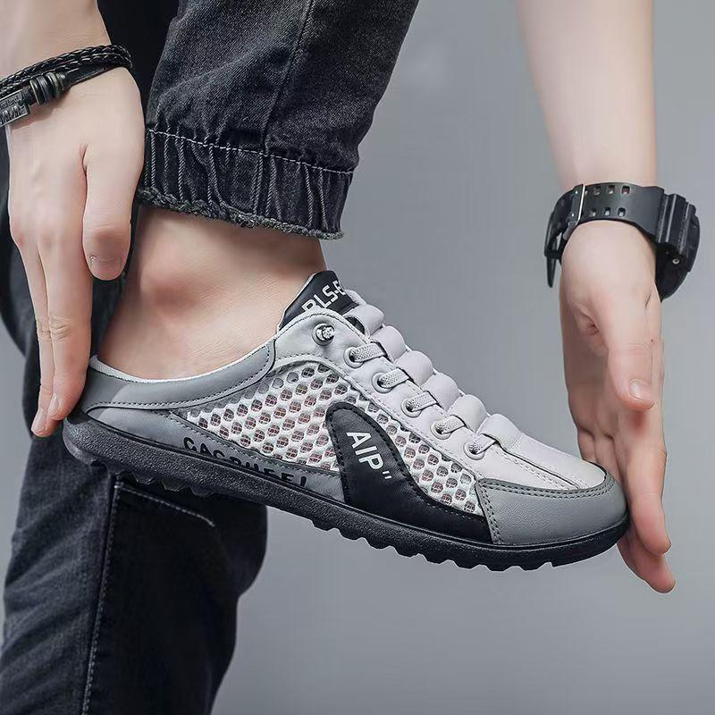 Men's Shoes Summer Bag Head Men's Sandals Lazy One Pedal Hollow Mesh Men's Sandals Casual Shoes Mesh Lightweight
