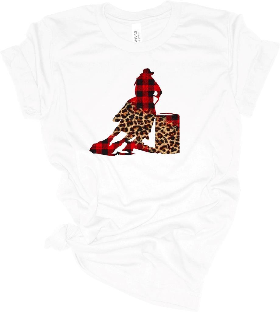 Buffalo Plaid Leopard Barrel Racer Racing Horse T-Shirt Cowgirl Tee XL