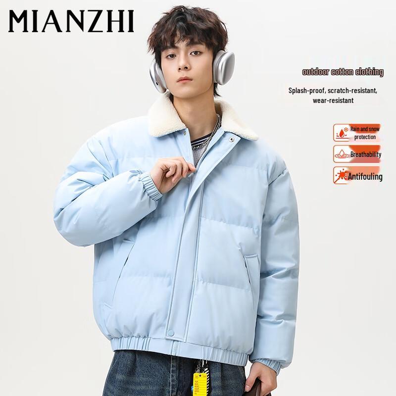 

Мужская куртка в стиле Детройт с воротником из овечьей шерсти, теплая стеганая XL