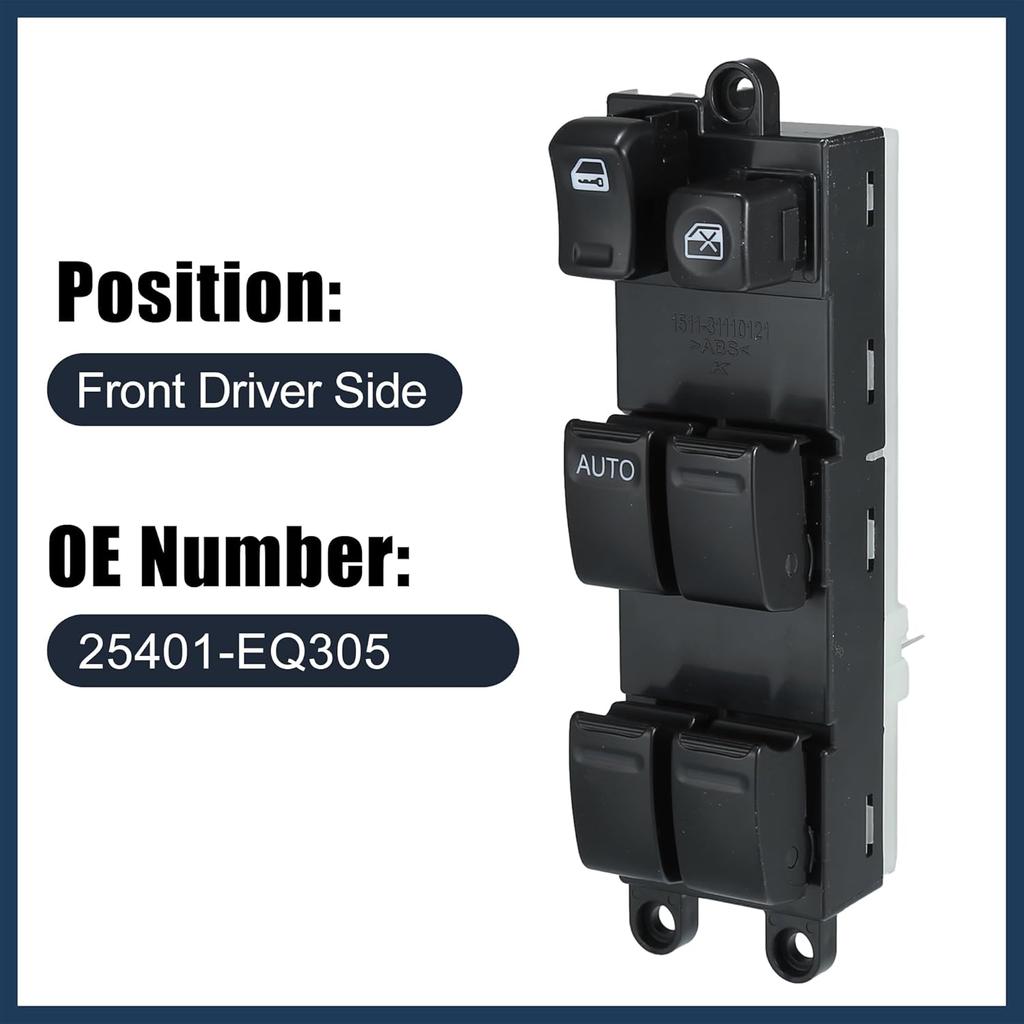 Power Window Switch, Driver Side Window Control Switch No.25401-EQ305 for Nissan X-Trail 2002-2007 Black, 1 Pc