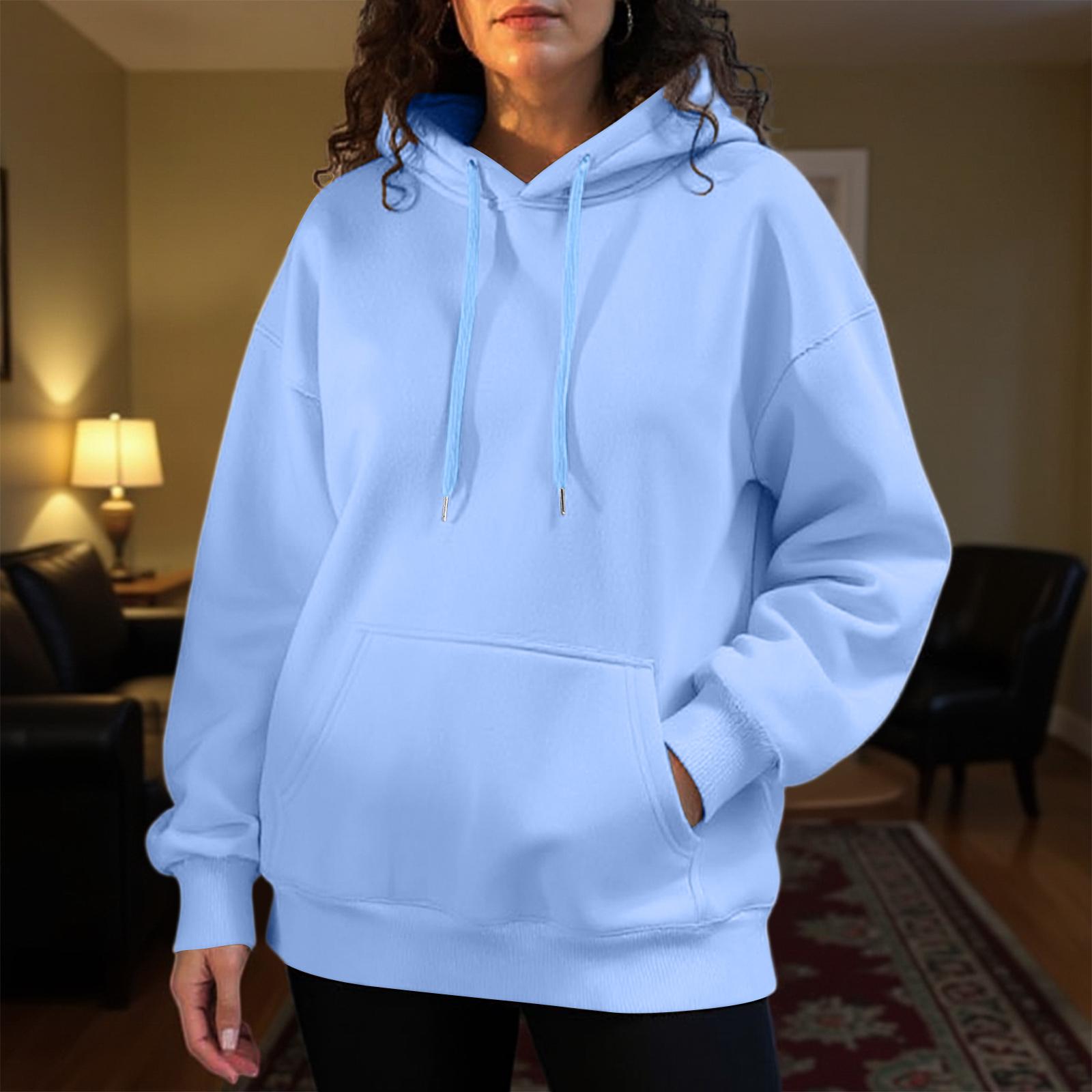 

Women s Fashion Solid Color Casual Long Sleeve Hoodie S