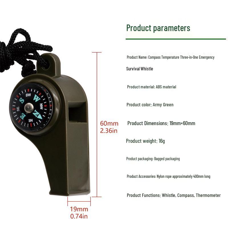 7-in-1 Multi-Purpose Survival Whistle with Compass & Thermometer for Outdoor Rescue