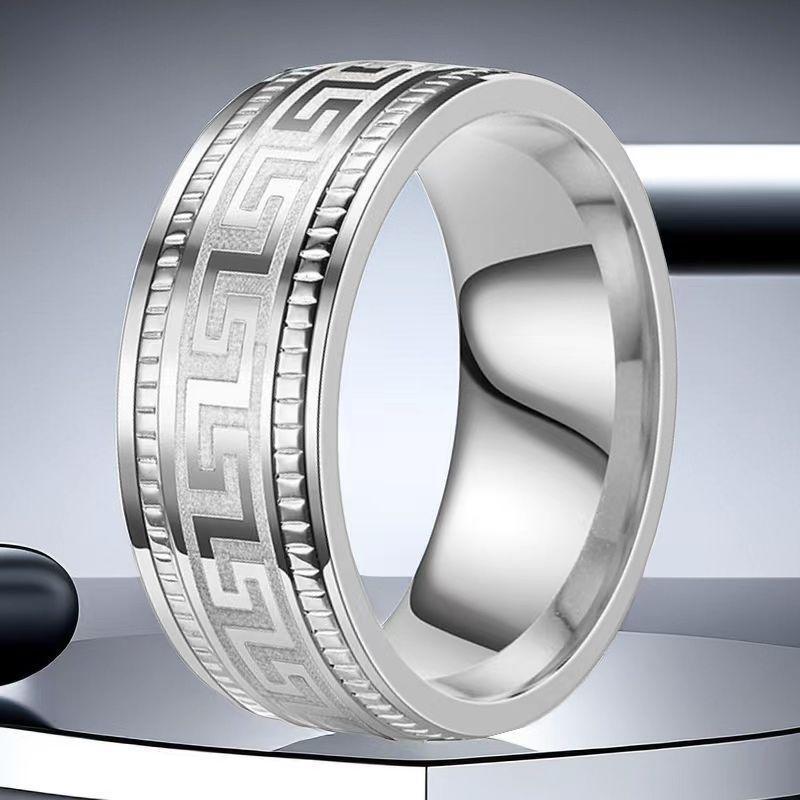 

Мужское трендовое кольцо из титановой стали с узором Великой Китайской стены - Не выцветающая ювелирная сталь Size 7