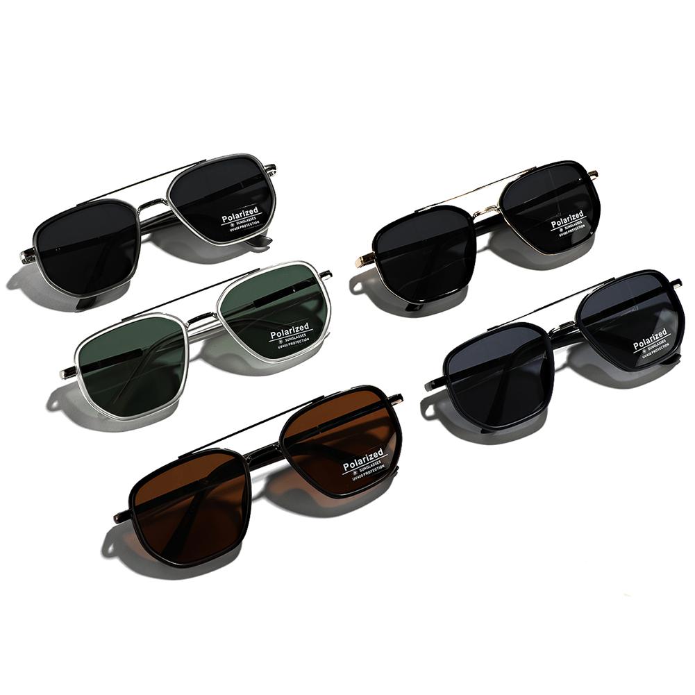 Peekaboo TR90 Polarized Sunglasses Men Retro Style Metal Square Sun Glasses for Women Double Bridge Driving Green Black Uv400