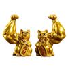 Gold Muscular Lucky Cat Resin Figurines, Set of 2