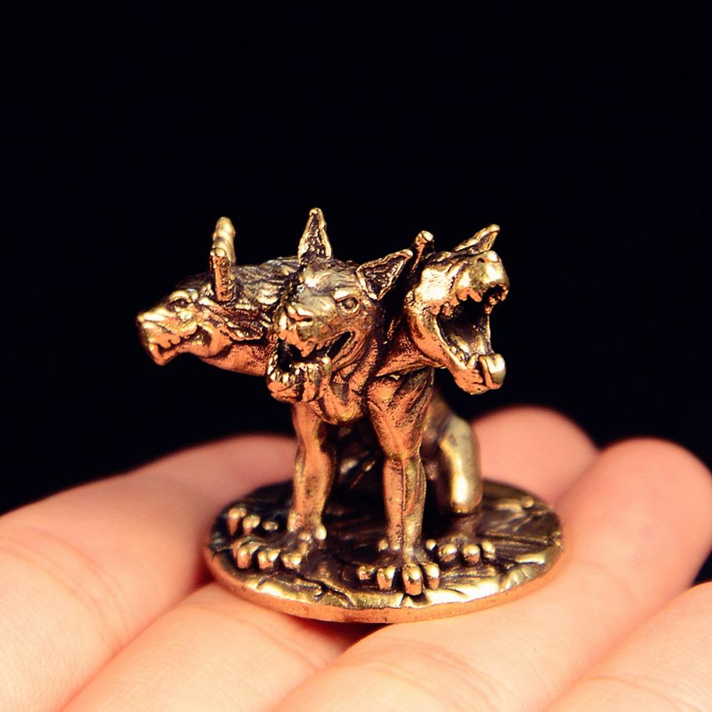 Brass Three-headed Wolf Ornament Office Home Creative Crafts Vintage Brass Tabletop Ornament
